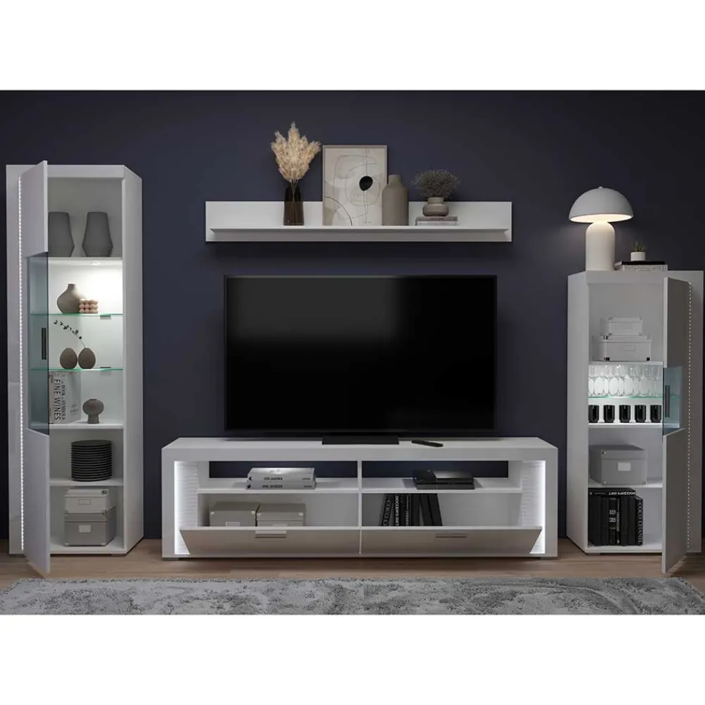 Wohnen Wohnwände<TV Wohnwand Möbel mit LED Set - Gomata (vierteilig)