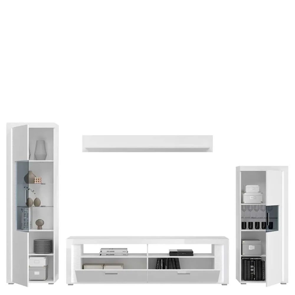 Wohnen Wohnwände<TV Wohnwand Möbel mit LED Set - Gomata (vierteilig)