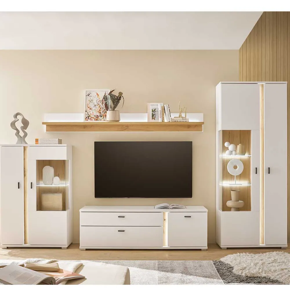 Wohnen Wohnwände<TV Wohnwand Möbelkombi mit LED - Racelyn (vierteilig)