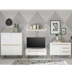 Wohnen Wohnwände<TV Wohnwand Möbelset im Skandi Style - Ginko (vierteilig)