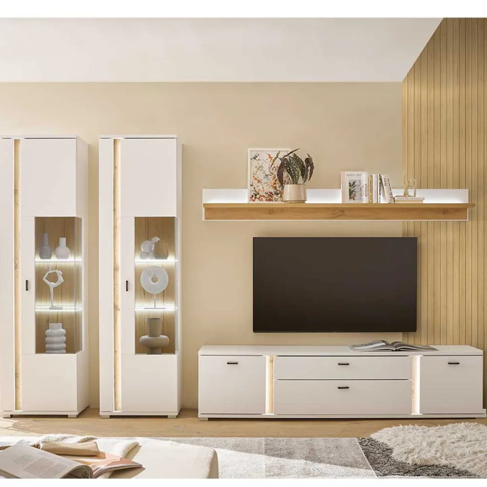 Wohnen Wohnwände<TV Wohnwand mit Licht Möbelset - Racelyn (vierteilig)