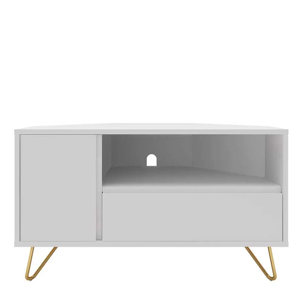Wohnen Tv & Hifi-Möbel|Lowboards<TV-Board für die Ecke in Weiß & Gold - Patinca
