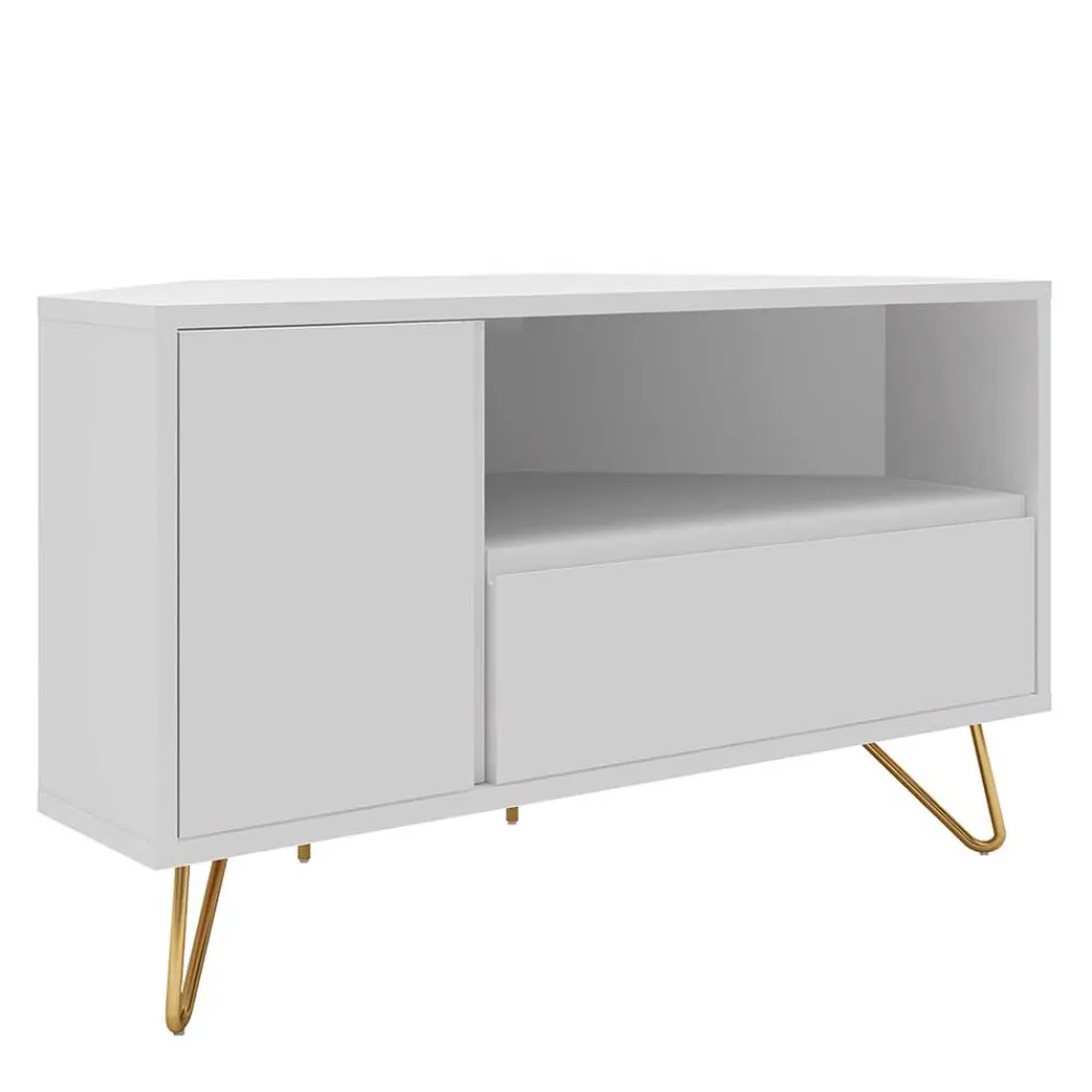 Wohnen Tv & Hifi-Möbel|Lowboards<TV-Board für die Ecke in Weiß & Gold - Patinca