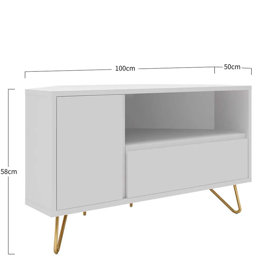 Wohnen Tv & Hifi-Möbel|Lowboards<TV-Board für die Ecke in Weiß & Gold - Patinca