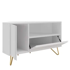 Wohnen Tv & Hifi-Möbel|Lowboards<TV-Board für die Ecke in Weiß & Gold - Patinca
