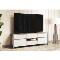 Wohnen Tv & Hifi-Möbel|Lowboards<TV-Board in Weiß und Eiche Dekor - Ovidio