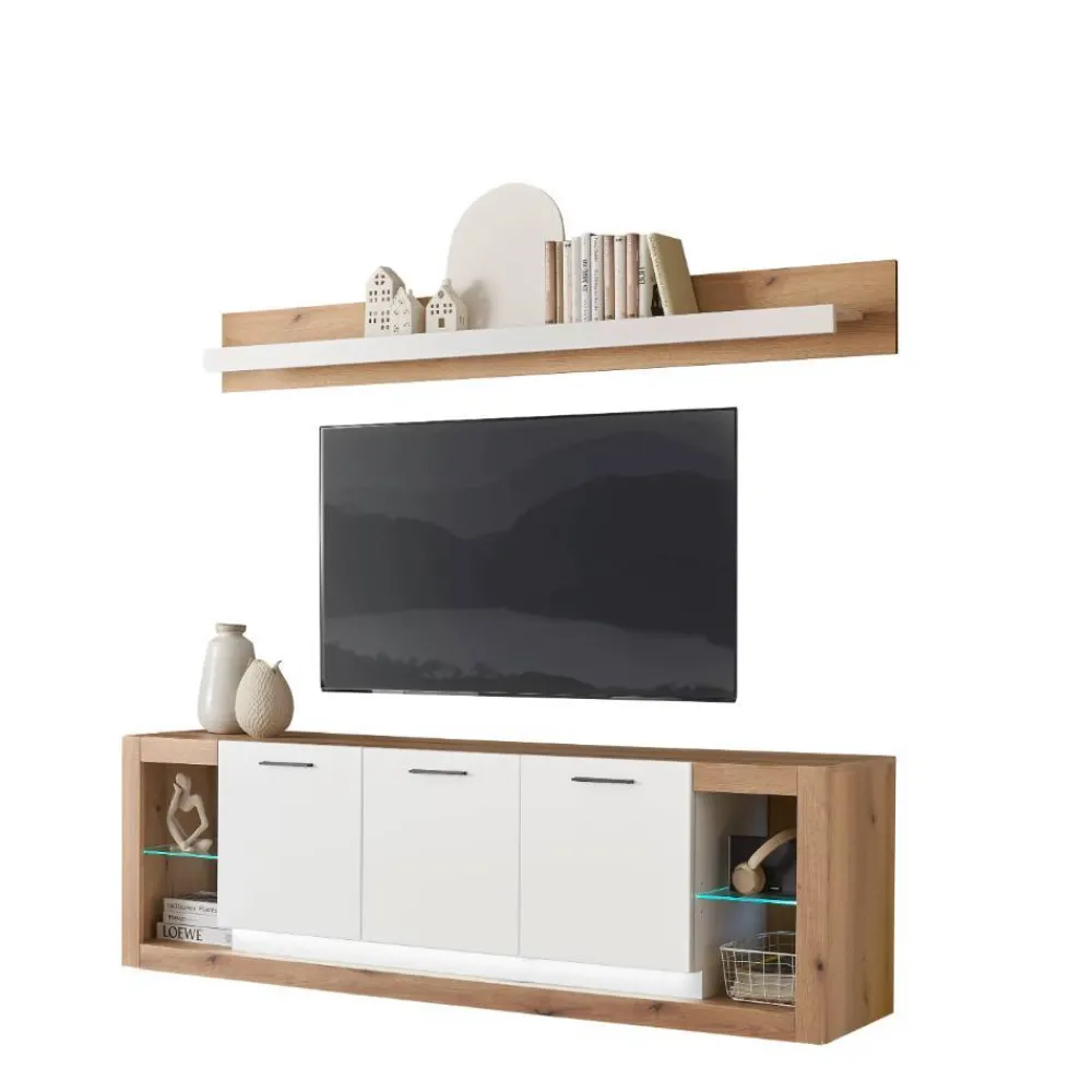Wohnen Wohnwände<TV-Lowboard & Wandboard Set - Adejano (zweiteilig)