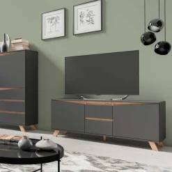 Wohnen Tv & Hifi-Möbel|Lowboards<TV-Lowboard in Anthrazit mit Wildeiche - Operatiu