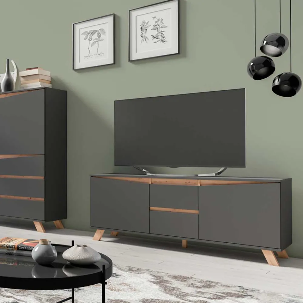Wohnen Tv & Hifi-Möbel|Lowboards<TV-Lowboard in Anthrazit mit Wildeiche - Operatiu
