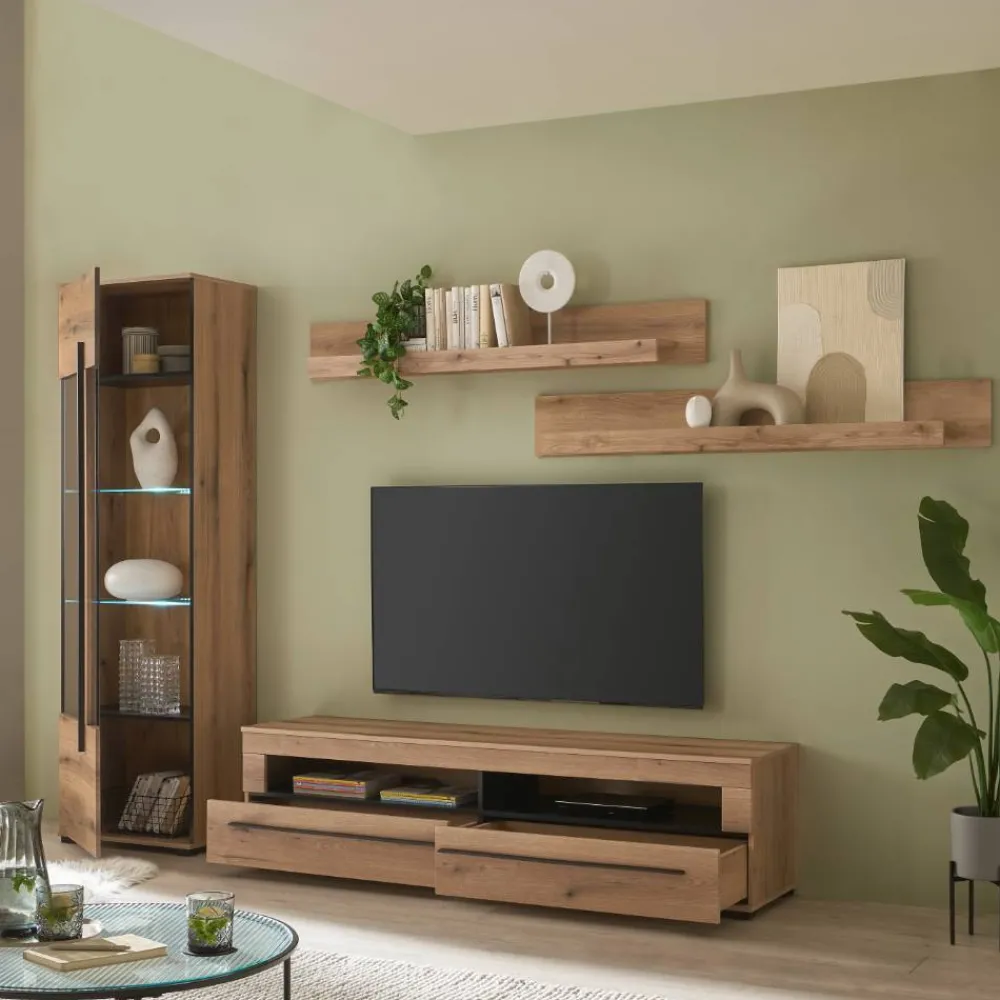 Wohnen Wohnwände<TV-Wohnwand in Holzoptik foliert - Brocus (vierteilig)