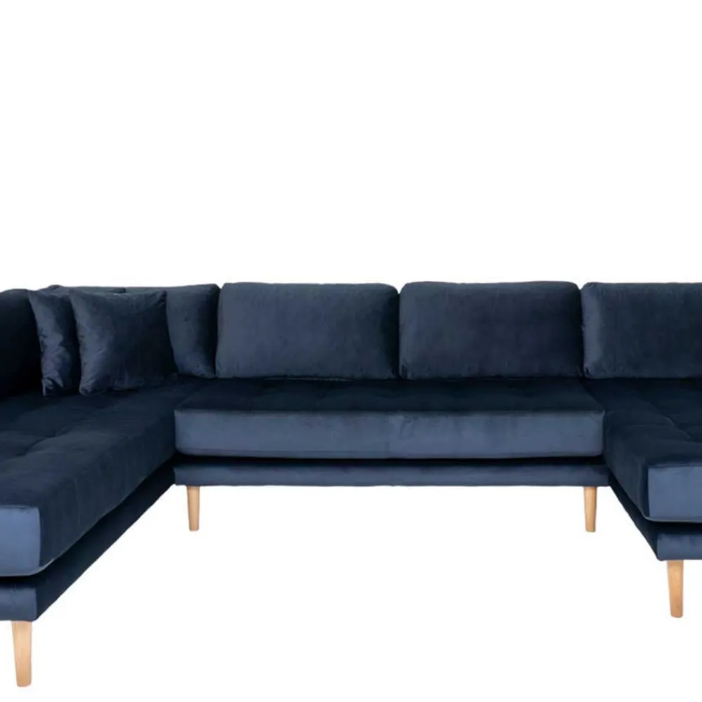 Wohnen Sofas<U-Form Wohnlandschaft in Dunkelblau Samt - Martinos