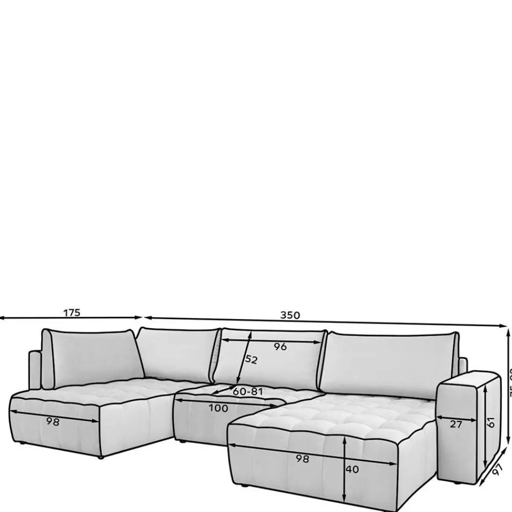 Wohnen Sofas<U-Form Wohnlandschaft in Hellgrau Chenille - Vapposia