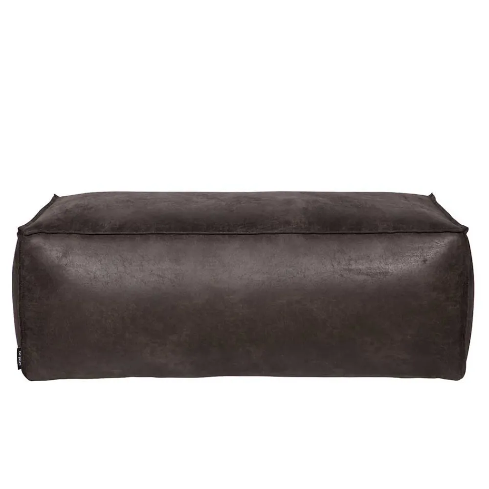 Wohnen Hocker<Used Look Pouf aus Recyclingleder Castilian in Schwarz
