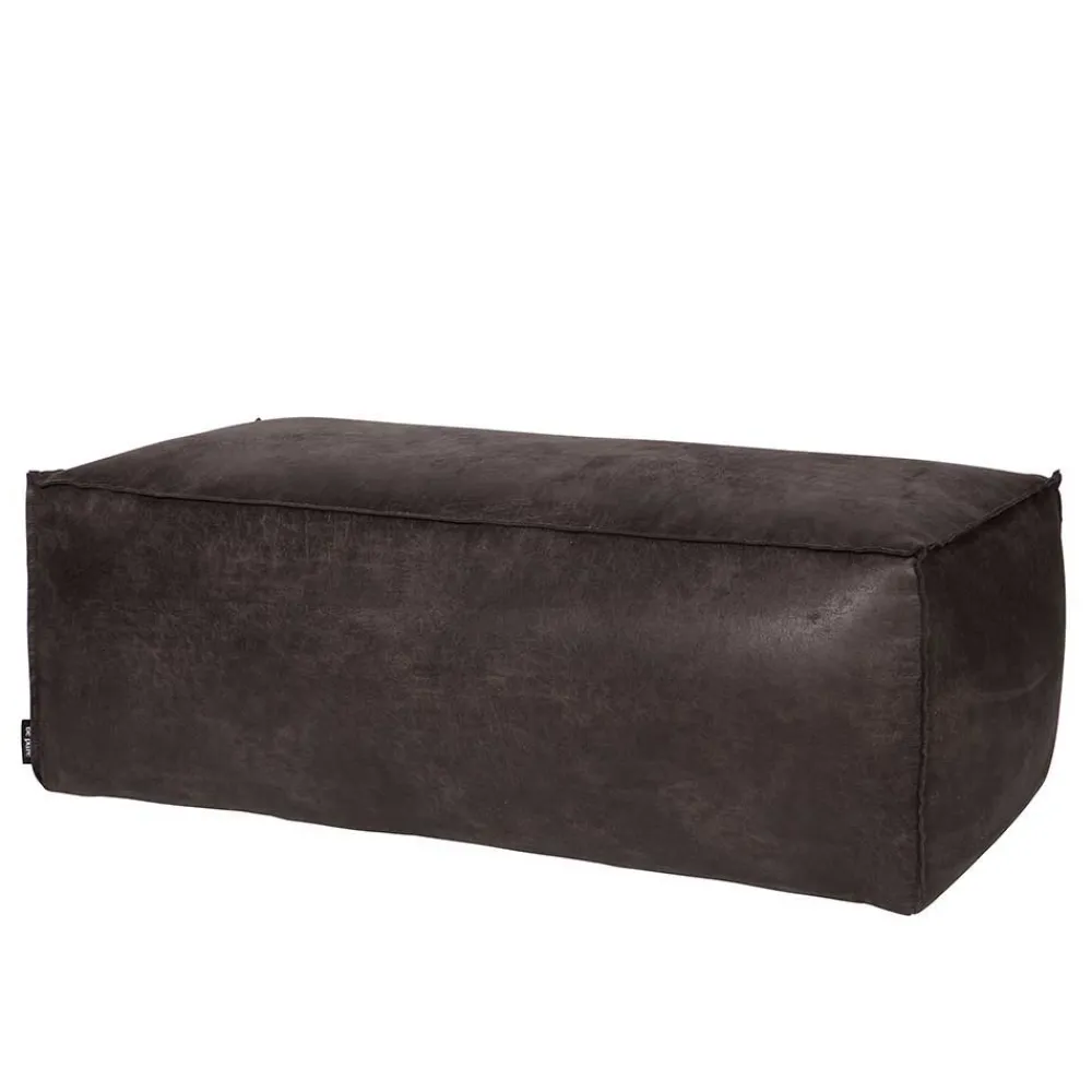 Wohnen Hocker<Used Look Pouf aus Recyclingleder Castilian in Schwarz