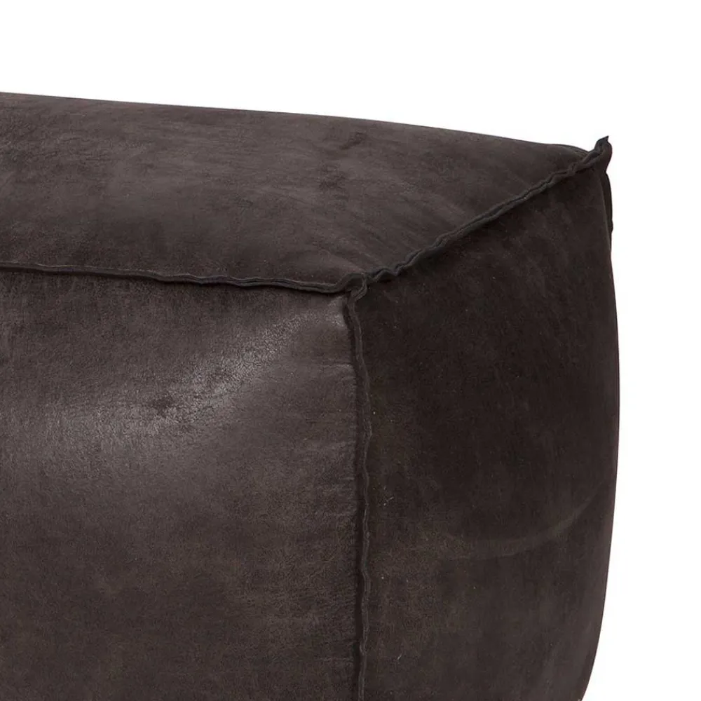 Wohnen Hocker<Used Look Pouf aus Recyclingleder Castilian in Schwarz