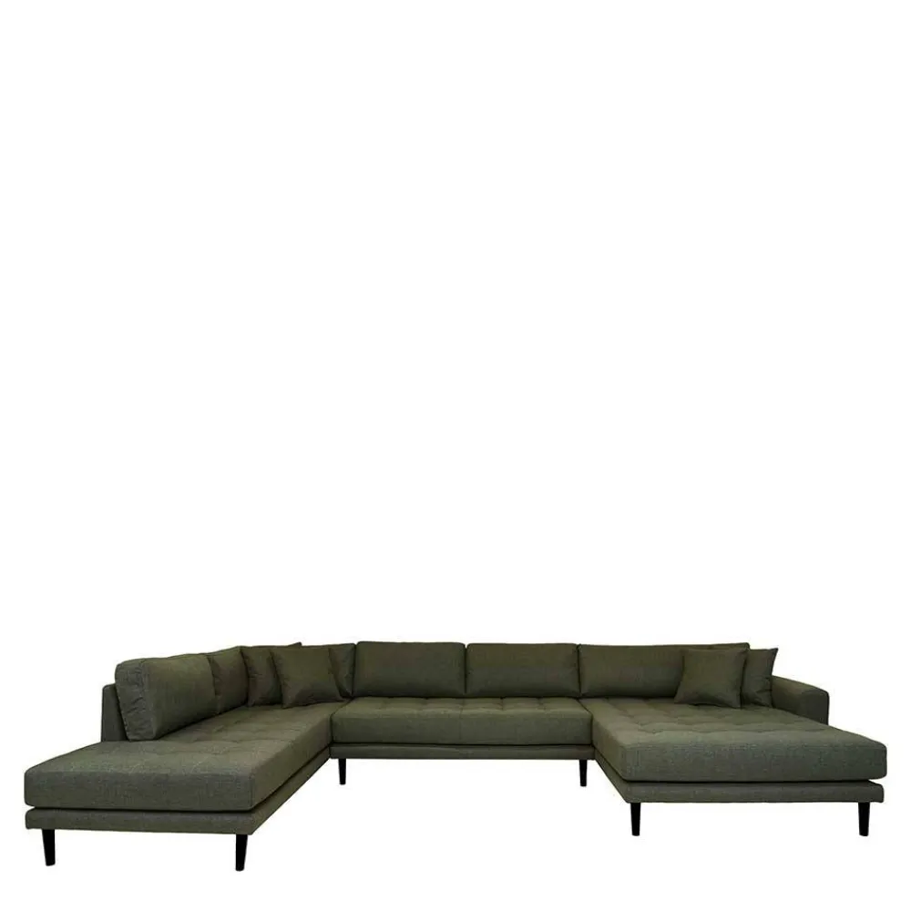 Wohnen Sofas<U-Wohnlandschaft aus Webstoff Olivgrün - Plodi