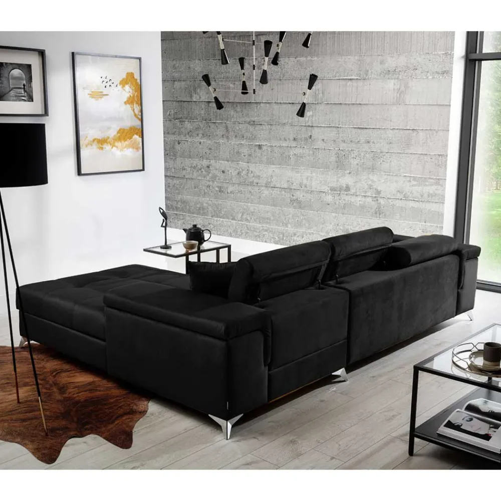 Wohnen Sofas<Velours Ecksofa in Schwarz - Milwaukee