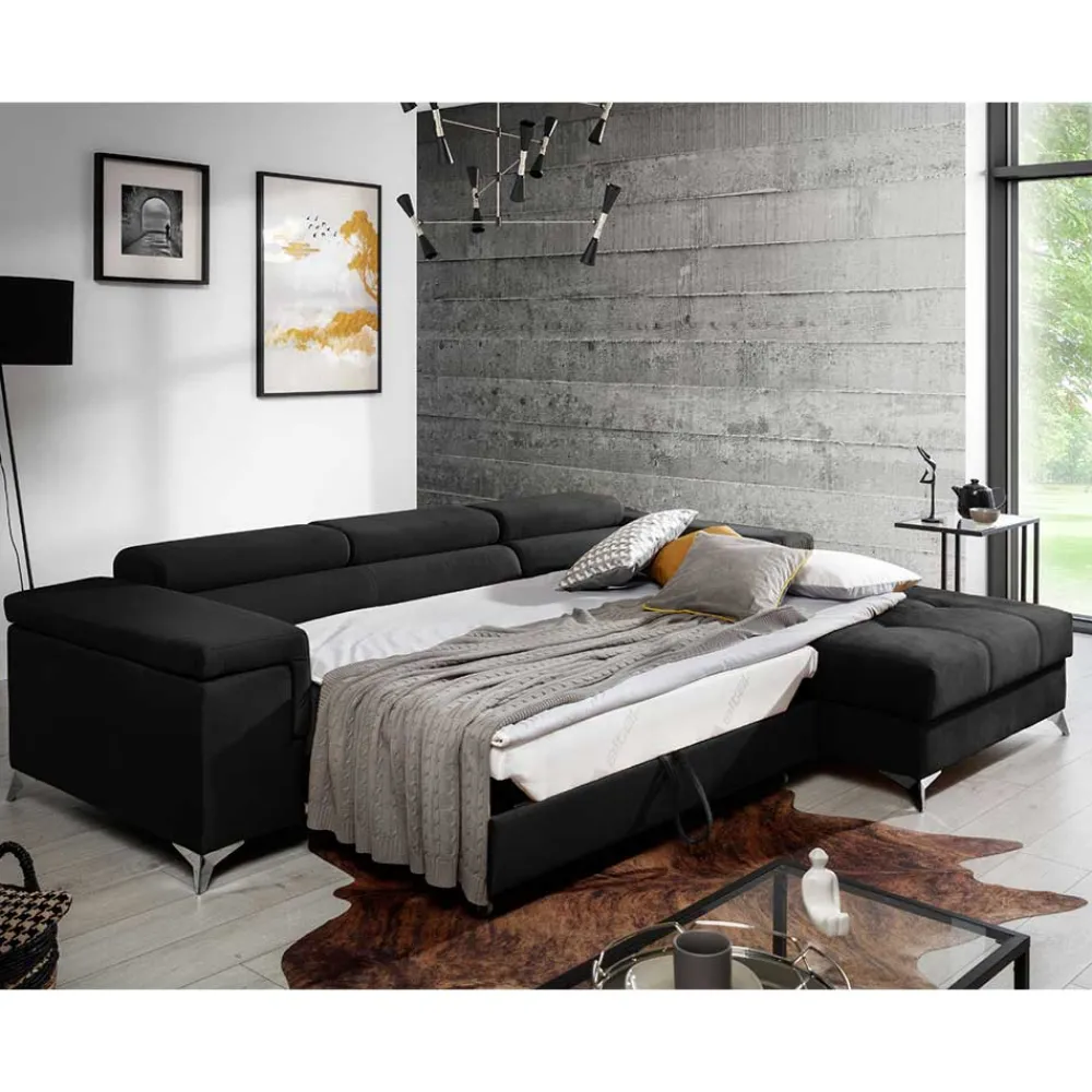 Wohnen Sofas<Velours Ecksofa in Schwarz - Milwaukee