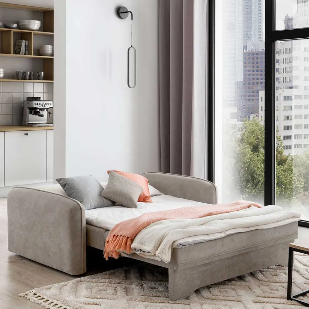 Wohnen Sofas<Velours Federkerncouch in Beigegrau - Fortinos