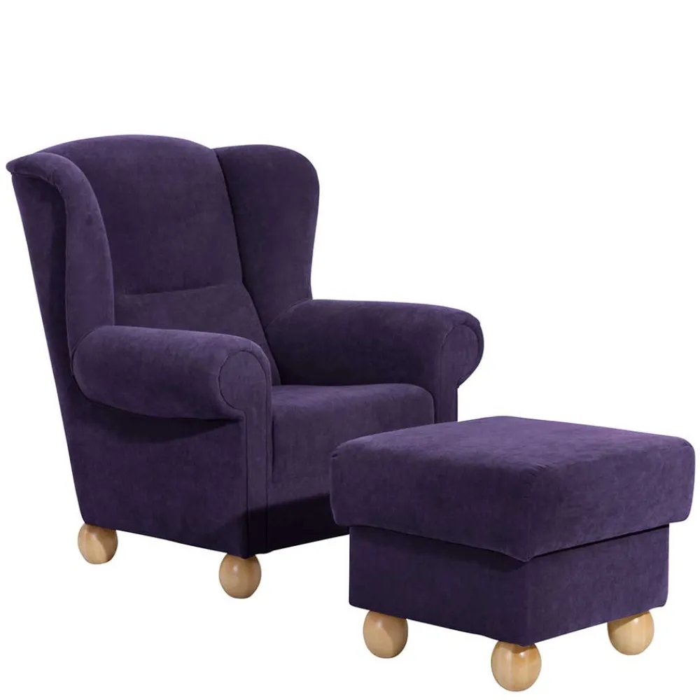 Wohnen Sessel<Velours Ohrensessel in Violett - Sotonio