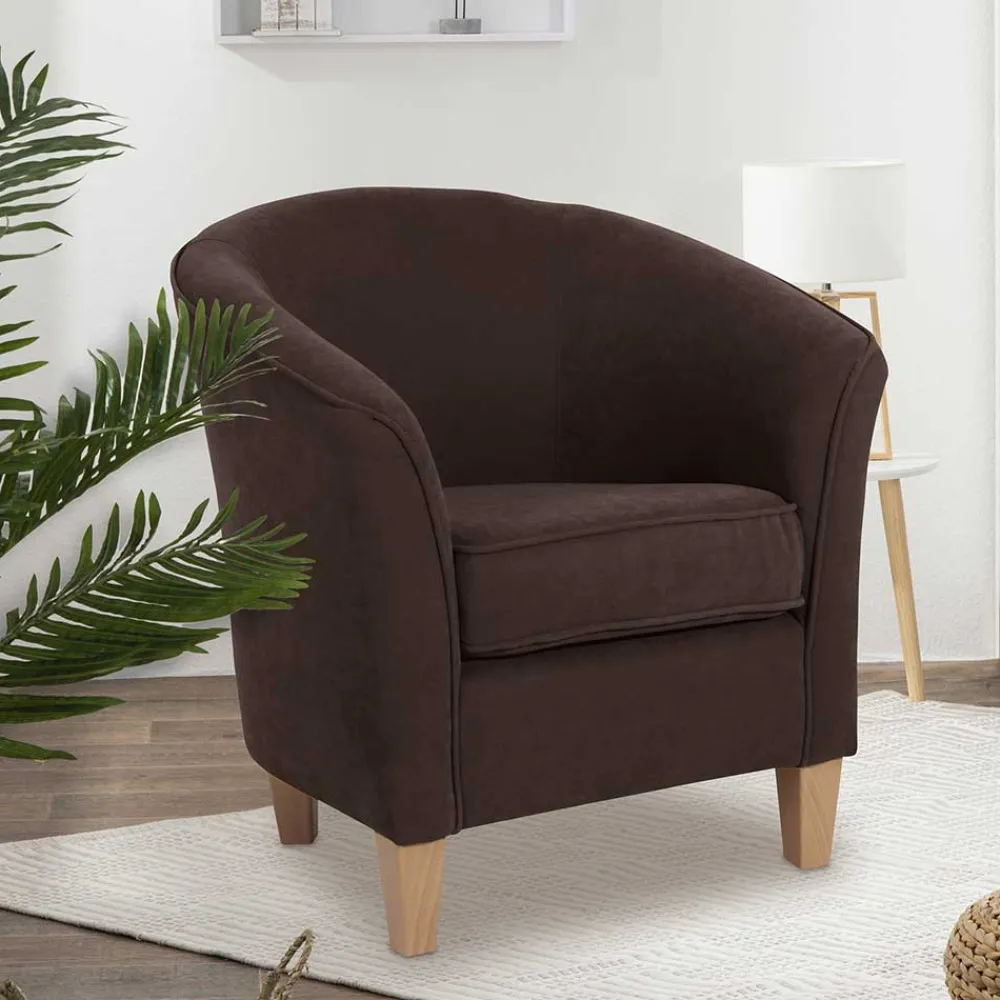Wohnen Sessel<Velours Polstersessel halbrund in Braun - Cazar