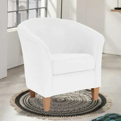 Wohnen Sessel<Velours Polsterssel in Creme und Buche - Potova
