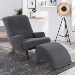 Wohnen Sessel<Velours Sessel in Anthrazit und Nussbaum - Izmael