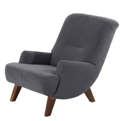 Wohnen Sessel<Velours Sessel in Anthrazit und Nussbaum - Izmael