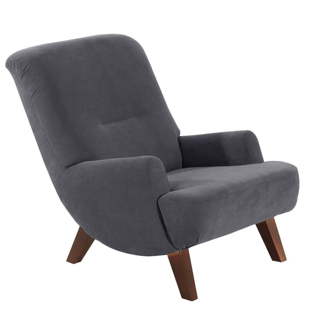 Wohnen Sessel<Velours Sessel in Anthrazit und Nussbaum - Izmael