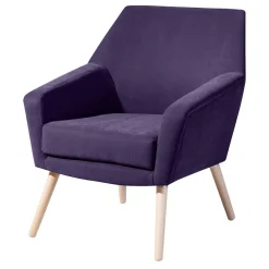 Wohnen Sessel<Velours Sessel in Violett und Buche Natur - Cunnar