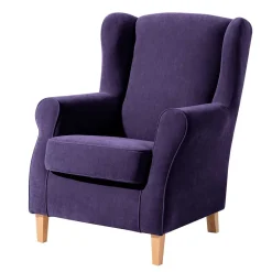 Wohnen Sessel<Velours-Ohrensessel in Violett mit Buche - Antonia