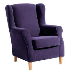 Wohnen Sessel<Velours-Ohrensessel in Violett mit Buche - Antonia