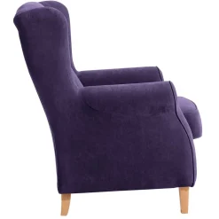 Wohnen Sessel<Velours-Ohrensessel in Violett mit Buche - Antonia