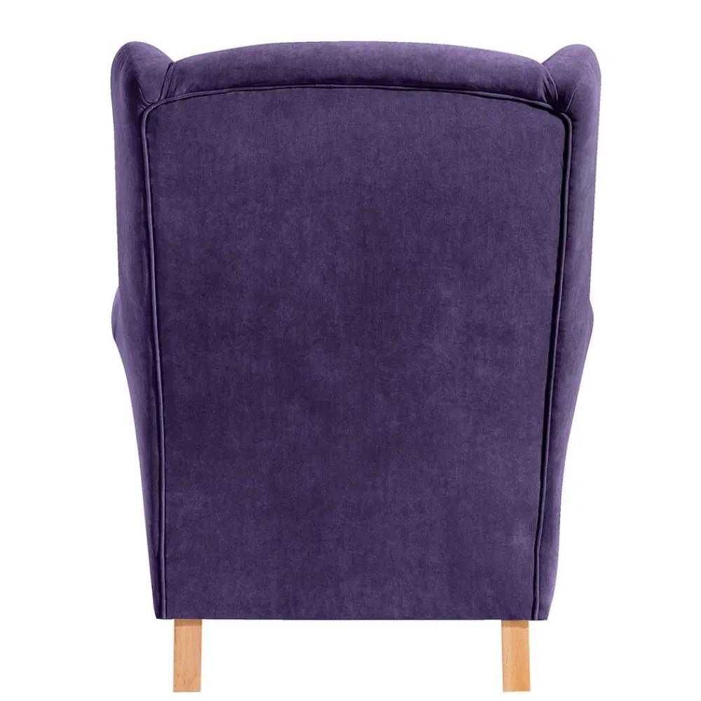 Wohnen Sessel<Velours-Ohrensessel in Violett mit Buche - Antonia