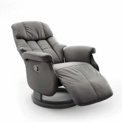 Wohnen Sessel<Verstellbarer Relaxsessel mit Leder Schlammfarben Italo auf Tellerfuß Schwarz