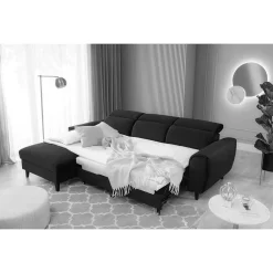 Wohnen Betten|Sofas<Viersitzer Wohnlandschaft in Beige Veloursstoff - Ladeus