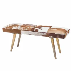 Wohnen Sitzbank<Vintage Landhaus Bank Ilusiana mit Fell Leder Holz 120cm
