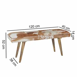 Wohnen Sitzbank<Vintage Landhaus Bank Ilusiana mit Fell Leder Holz 120cm