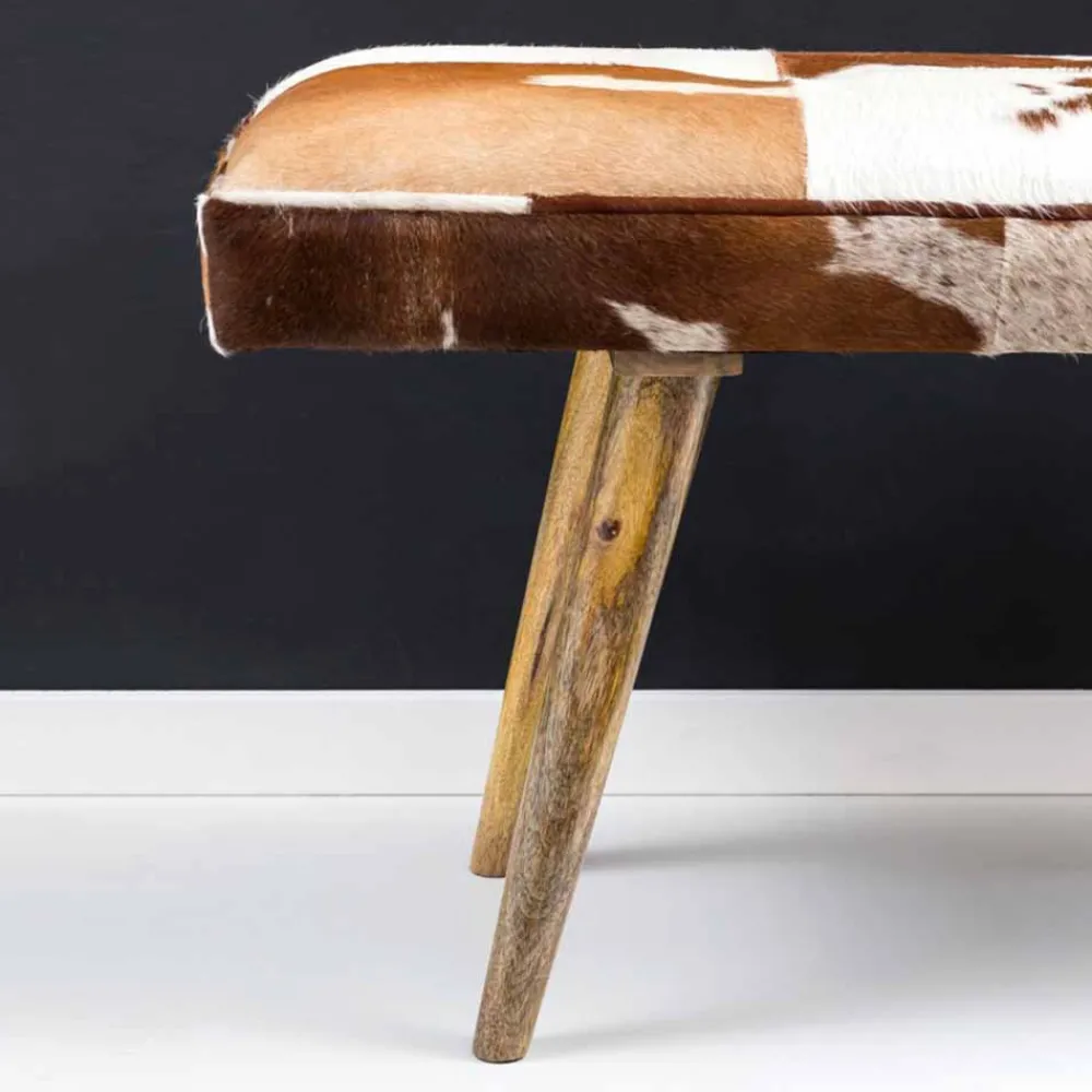 Wohnen Sitzbank<Vintage Landhaus Bank Ilusiana mit Fell Leder Holz 120cm