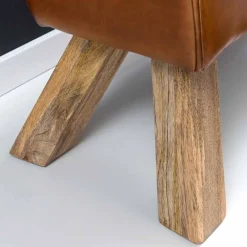 Wohnen Sitzbank<Vintage Lederbank Snog mit Holzgestell rustikal
