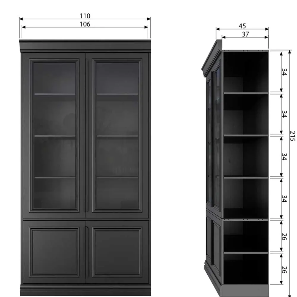 Wohnen Vitrinen<Vintage Vitrinenschrank in Schwarz - Graddos
