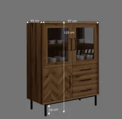 Wohnen Highboards|Vitrinen<Vitrine Highboard mit 3 Türen & Schubladen - Kerfa