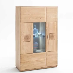 Wohnen Highboards|Vitrinen<Vitrine Highboard optional mit LED Pontros Eiche Bianco teilmassiv