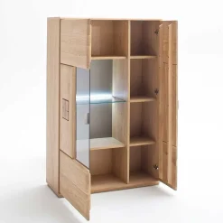 Wohnen Highboards|Vitrinen<Vitrine Highboard optional mit LED Pontros Eiche Bianco teilmassiv