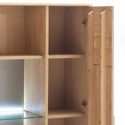 Wohnen Highboards|Vitrinen<Vitrine Highboard optional mit LED Pontros Eiche Bianco teilmassiv