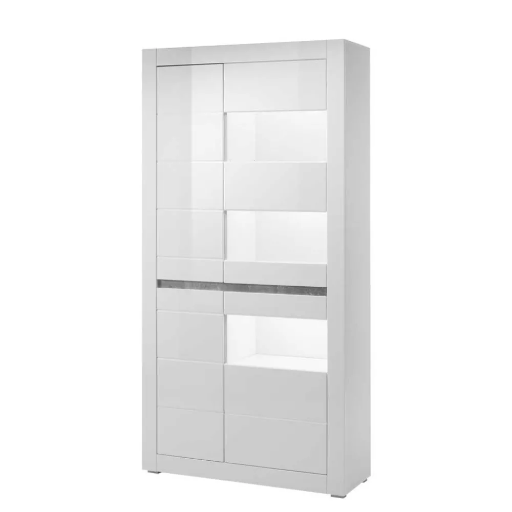 Wohnen Vitrinen|Schränke<Vitrine in Weiß hochglänzend Mextra mit Absetzung Beton Optik