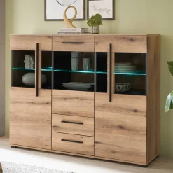 Wohnen Kommoden<Vitrinen-Highboard in Eiche Holzoptik - Brocus