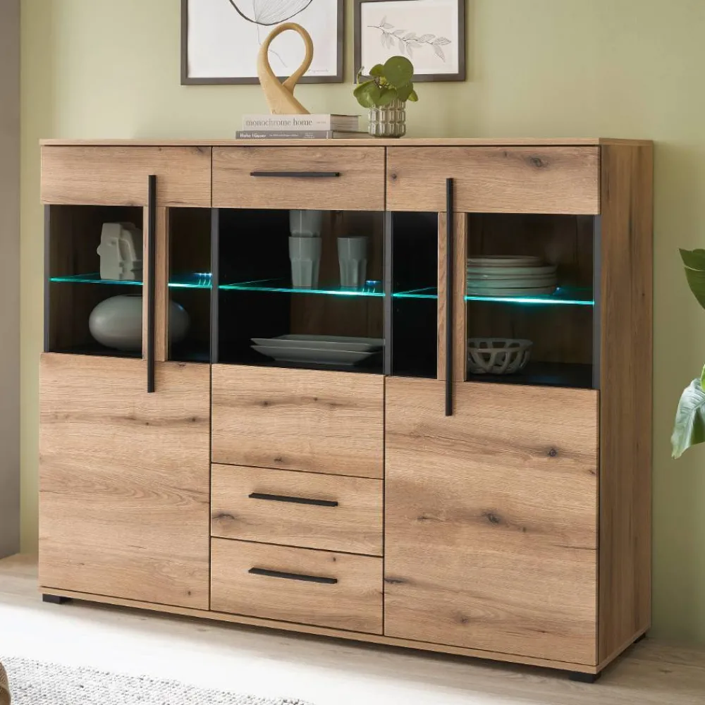 Wohnen Kommoden<Vitrinen-Highboard in Eiche Holzoptik - Brocus