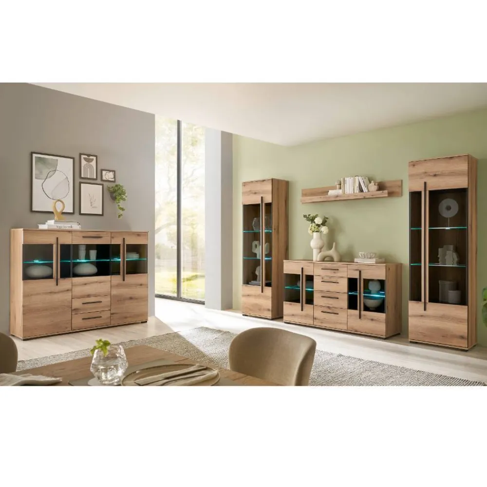 Wohnen Kommoden<Vitrinen-Highboard in Eiche Holzoptik - Brocus