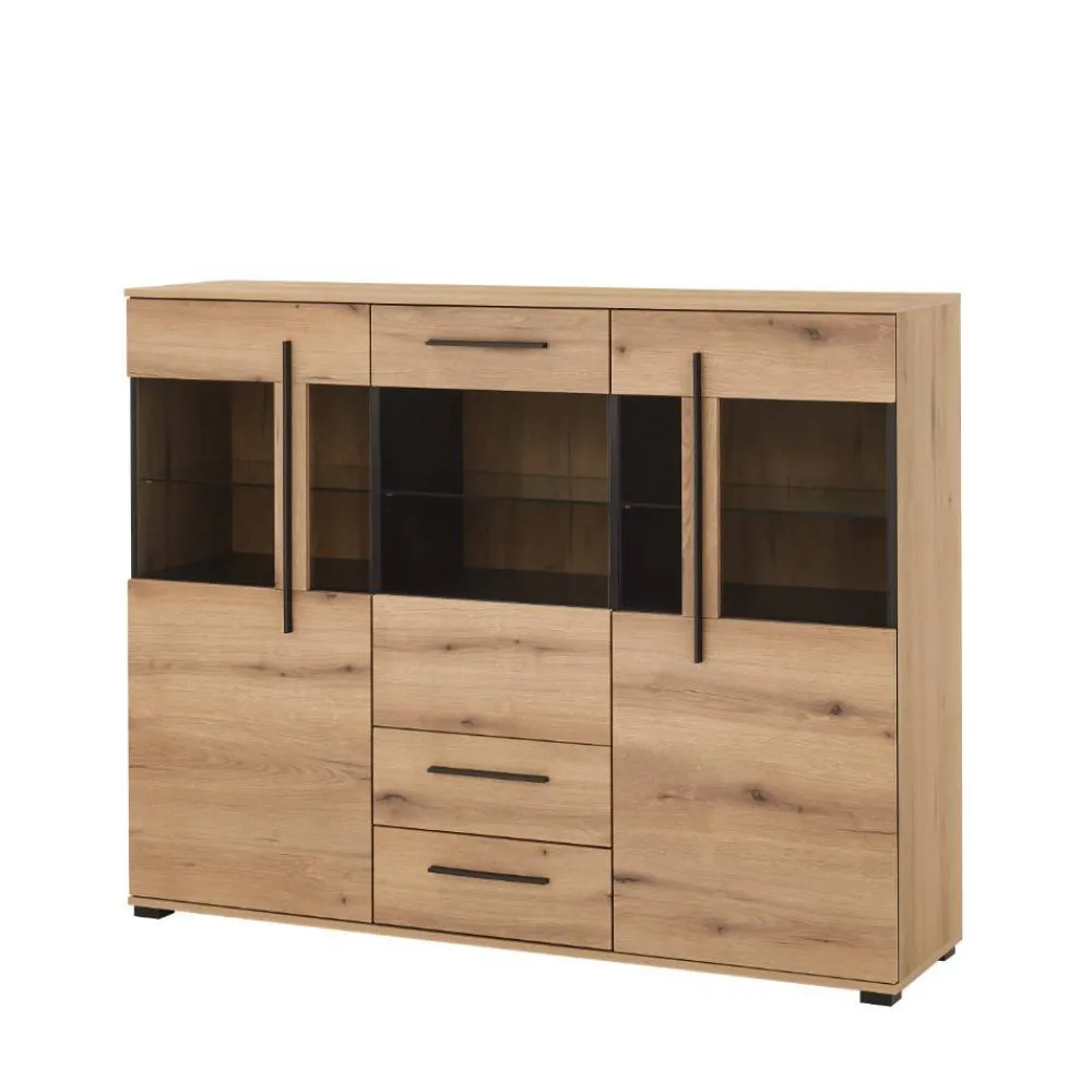 Wohnen Kommoden<Vitrinen-Highboard in Eiche Holzoptik - Brocus